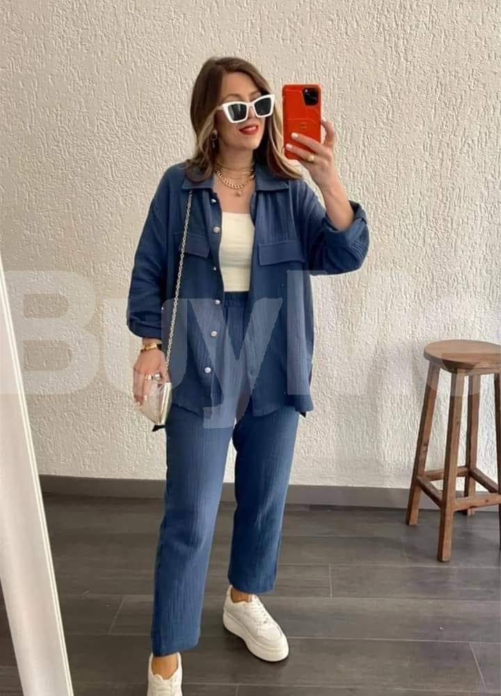 WOMEN SHIRT AND PANT OUTFIT SET - NAVY BLUE