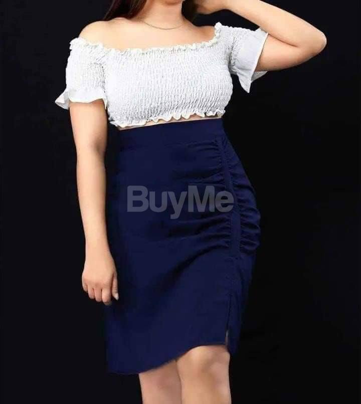 DARK BLUE SKIRT & WHITE CROPTOP