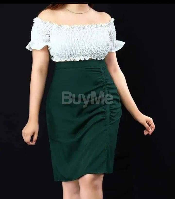 GREEN SKIRT & WHITE CROPTOP