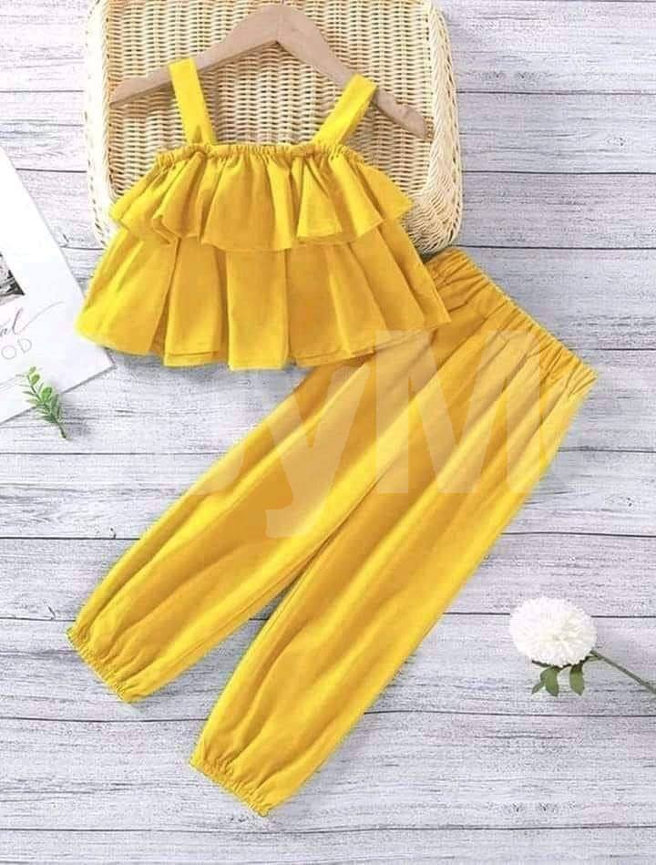 SLEEVELESS CROP TOP WITH PANT - YELLOW