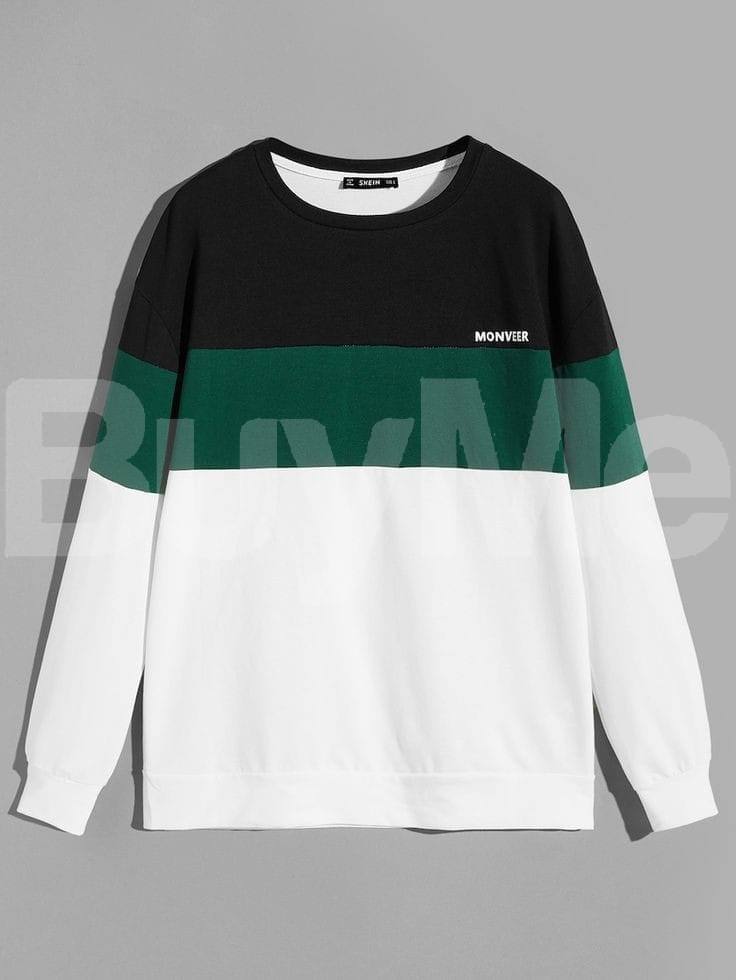 3 TONE UNISEX TSHIRT - GREEN , WHITE & BLACK MIX