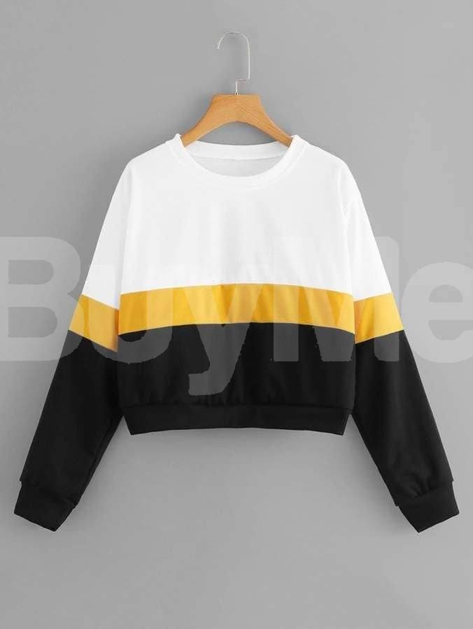 LADY'S CROP TOP - WHITE , BLACK & YELLOW MIX