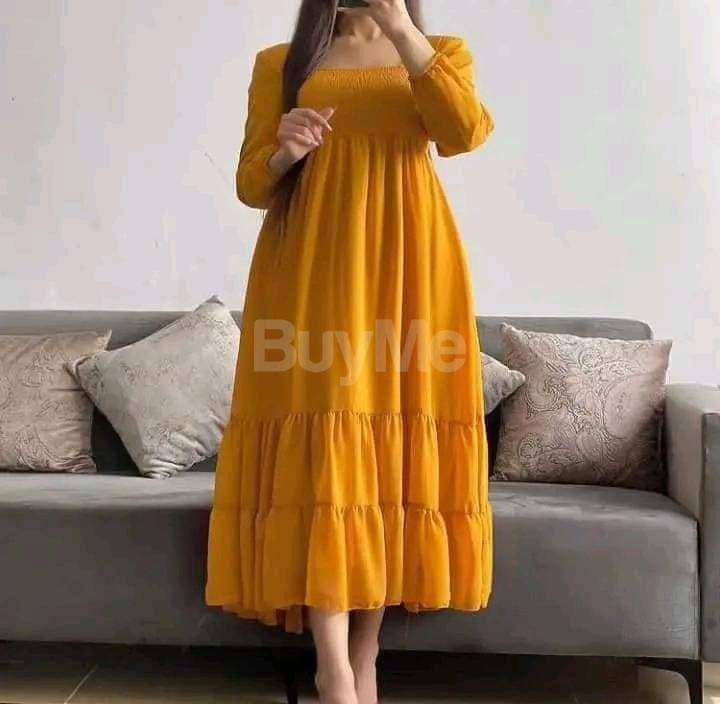 FULLSLEEVE LONG FROCK - YELLOW
