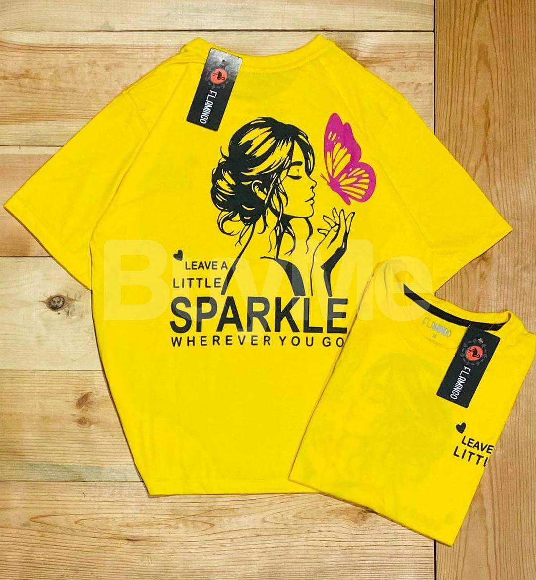 LADIES BACK PRINT BAGGY T SHIRT - YELLOW