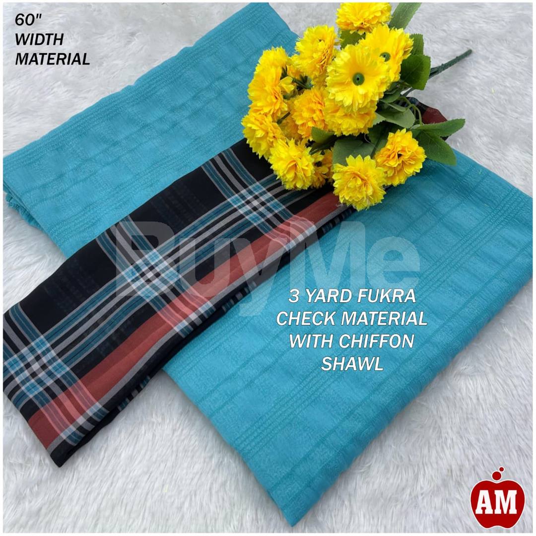 FUKRA CHECK MATERIAL WITH CHIFFON SHAWAL