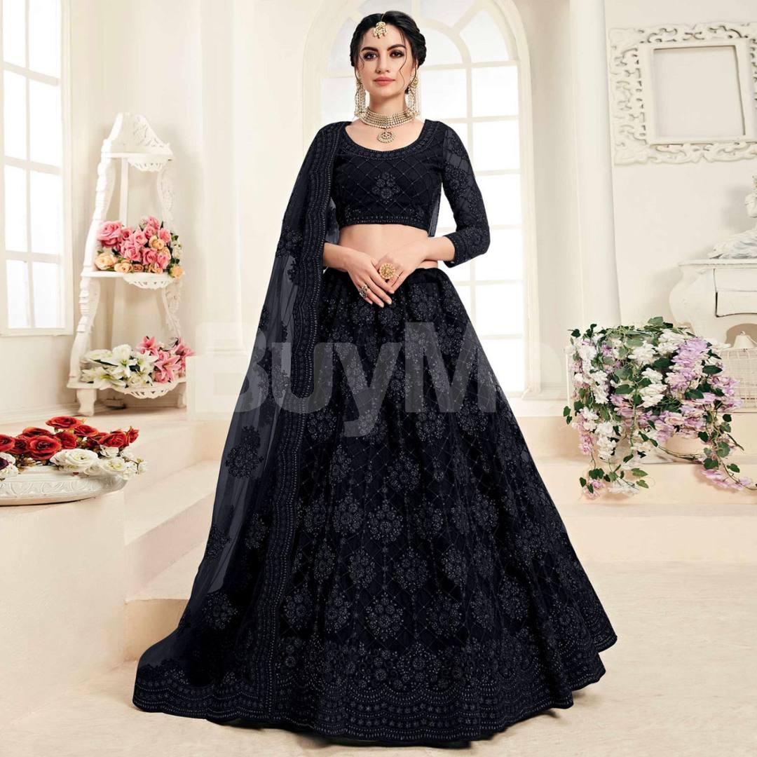 NET LEHENGA - BLACK