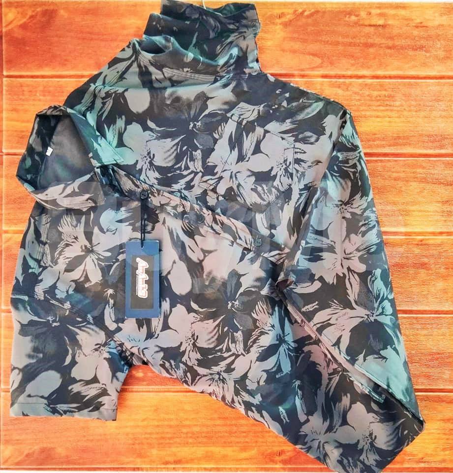 MENS PRINTED COTTON SHIRT - GREY