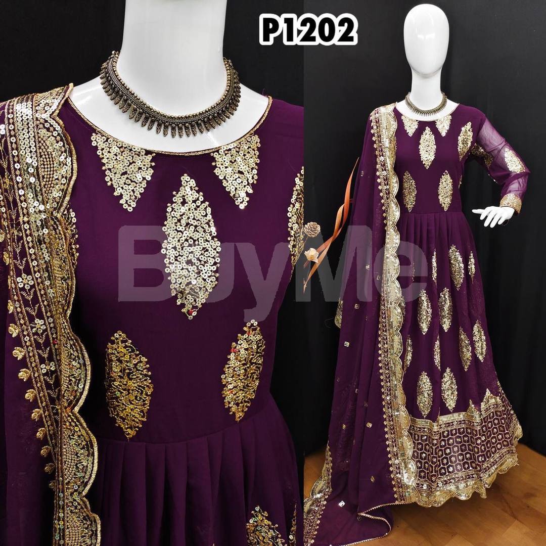 HEAVY CHINON SILK TOP-BOTTOM AND DUPATTA SET FULLY STITCHED - PURPLE