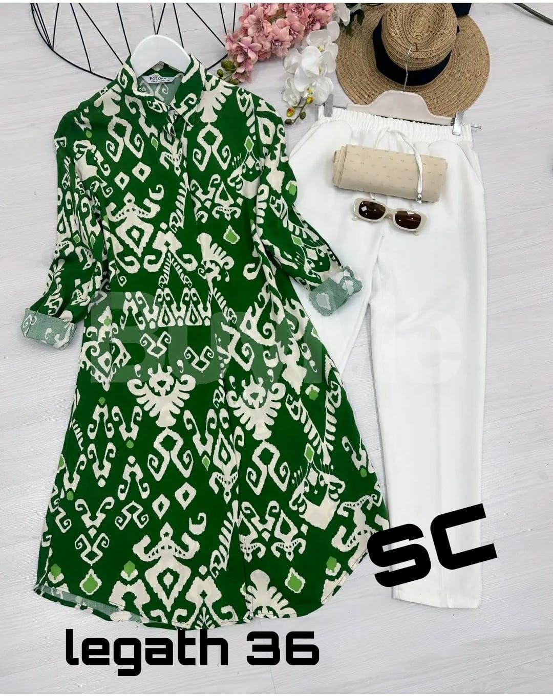HEAVY DIGITAL PRINT GREEN AND WHITE DESIGNED TOP AND PANT