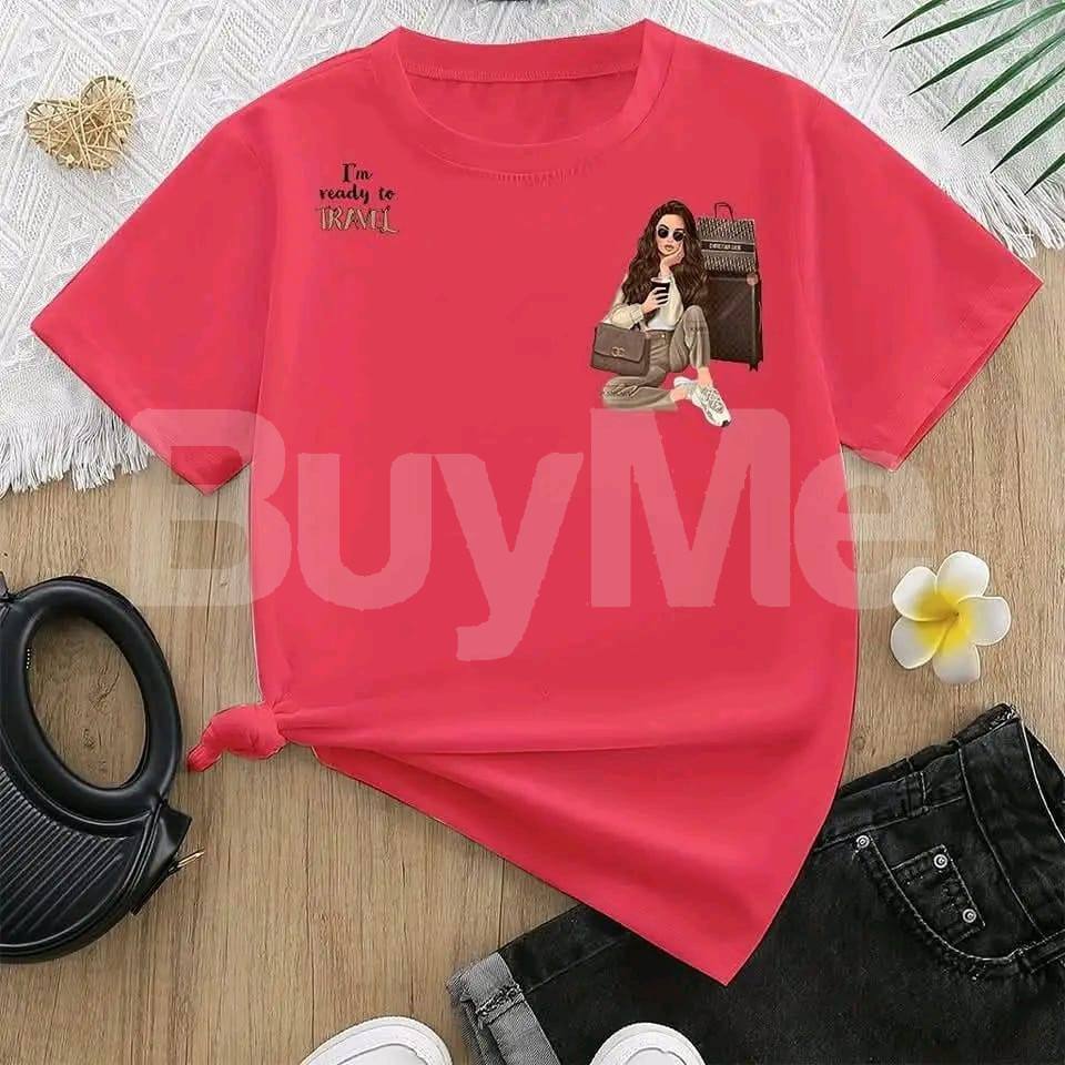 LADIES COTTON T SHIRT - PEACH