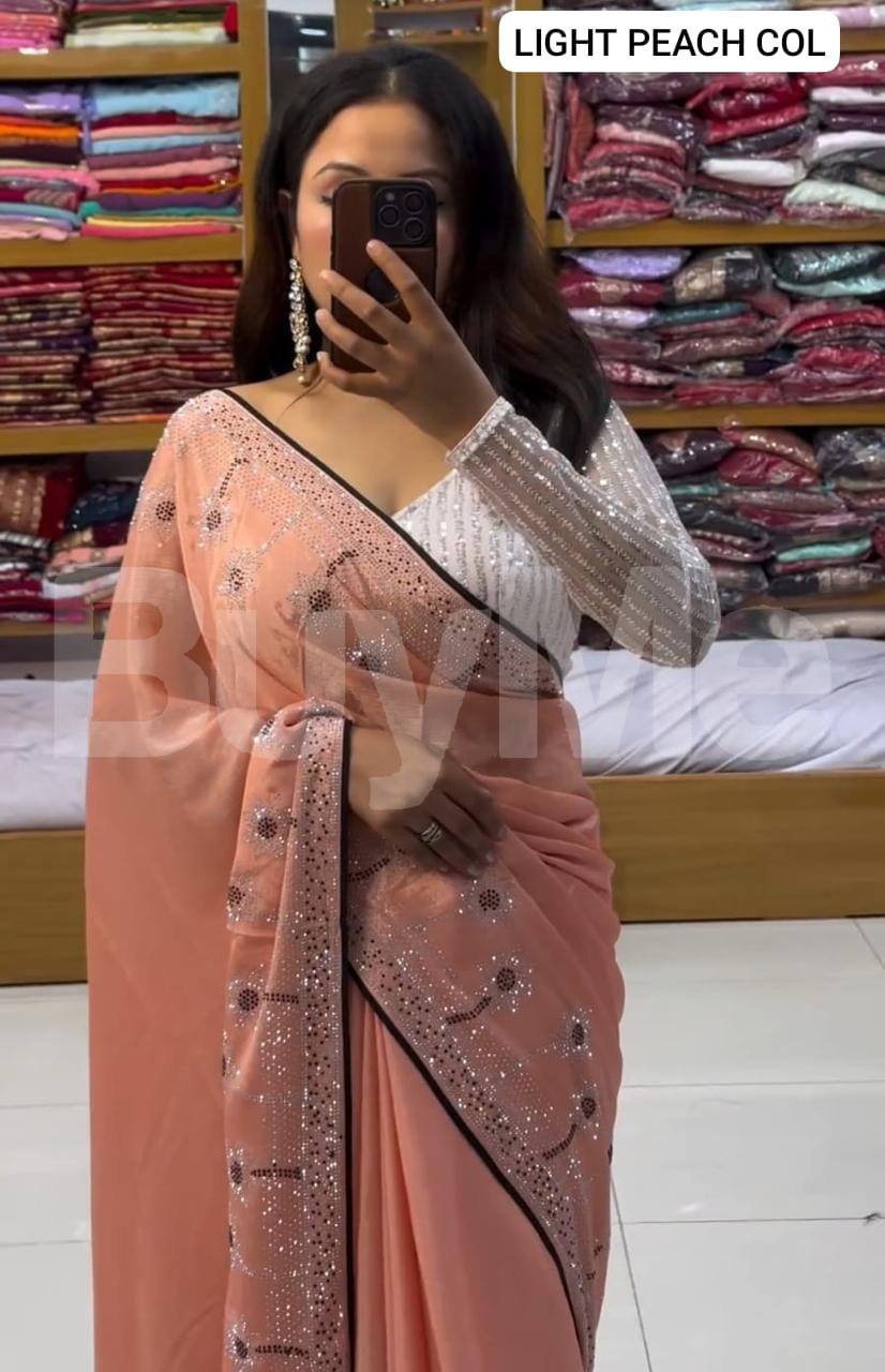 BEAUTIFUL DESIGNER PARTY WEAR SAREE - LIGHT PEACH