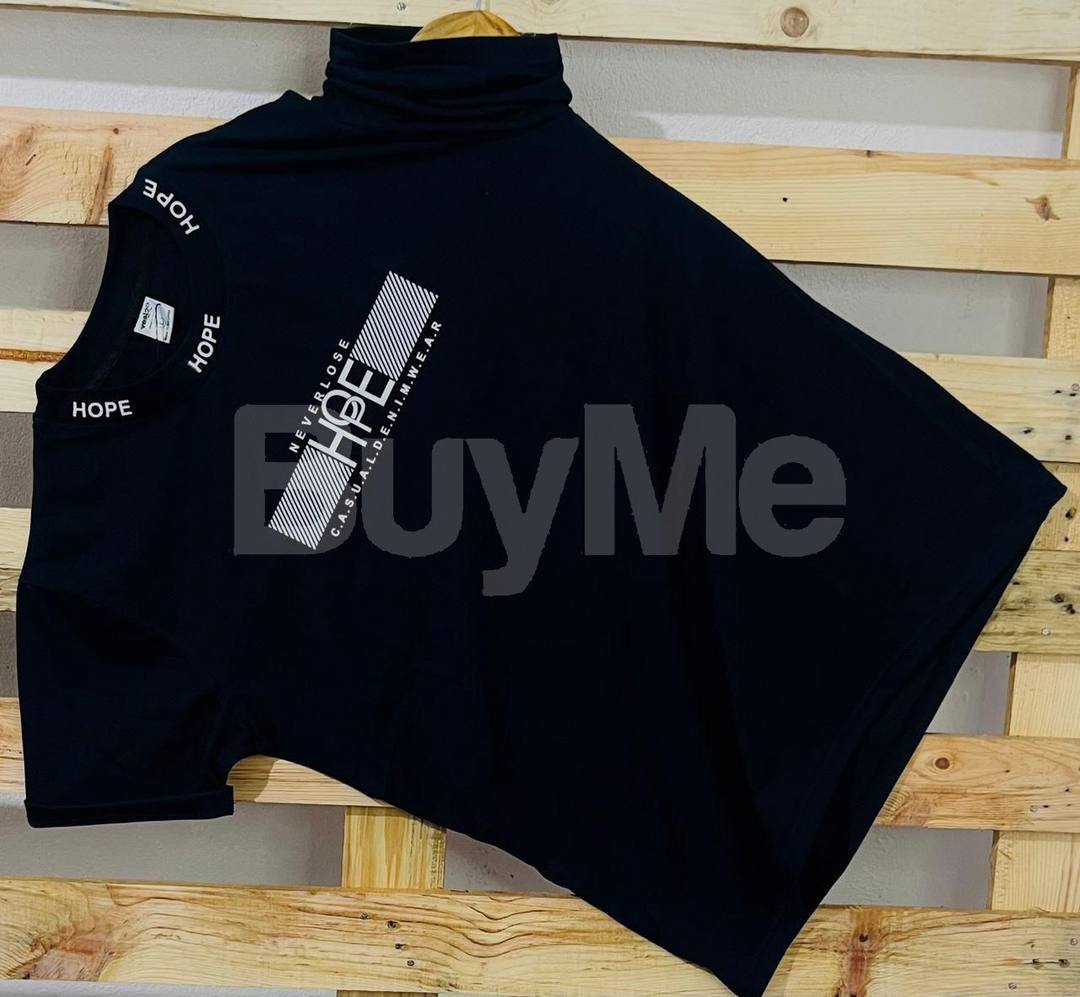 RIB PRINT HIGH NECK T-SHIRT - BLACK