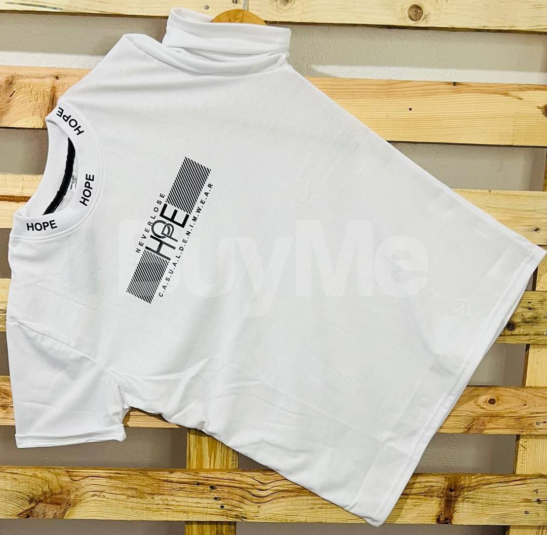 RIB PRINT HIGH NECK T-SHIRT - WHITE