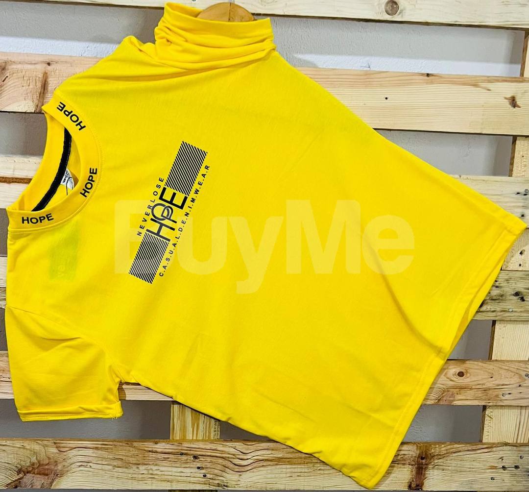 RIB PRINT HIGH NECK T-SHIRT - YELLOW