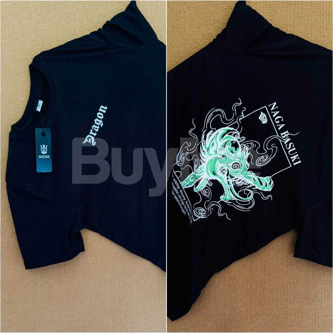 DOUBLE SIDE PRINT CREW NECK TSHIRT- DARK BLUE