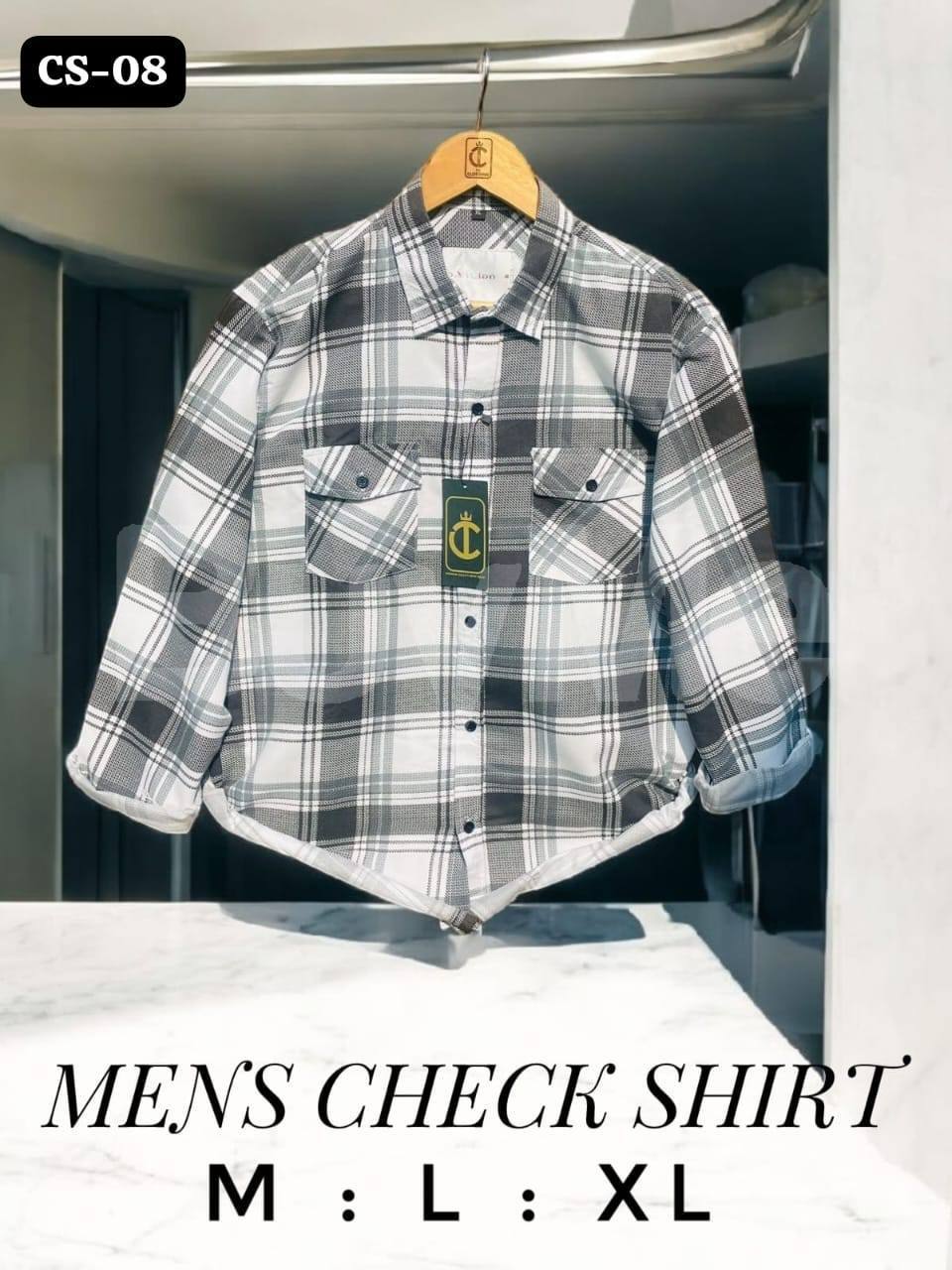 MENS CHECK SHIRT - WHITE & GREY