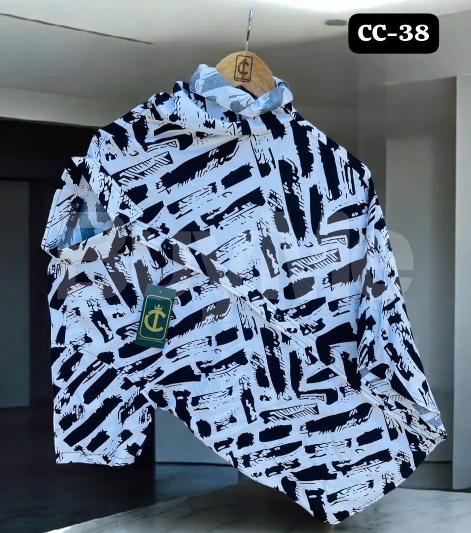 SHORT SLEEVE HAWAIN SHIRT PRINTED - BLACK & WHITE