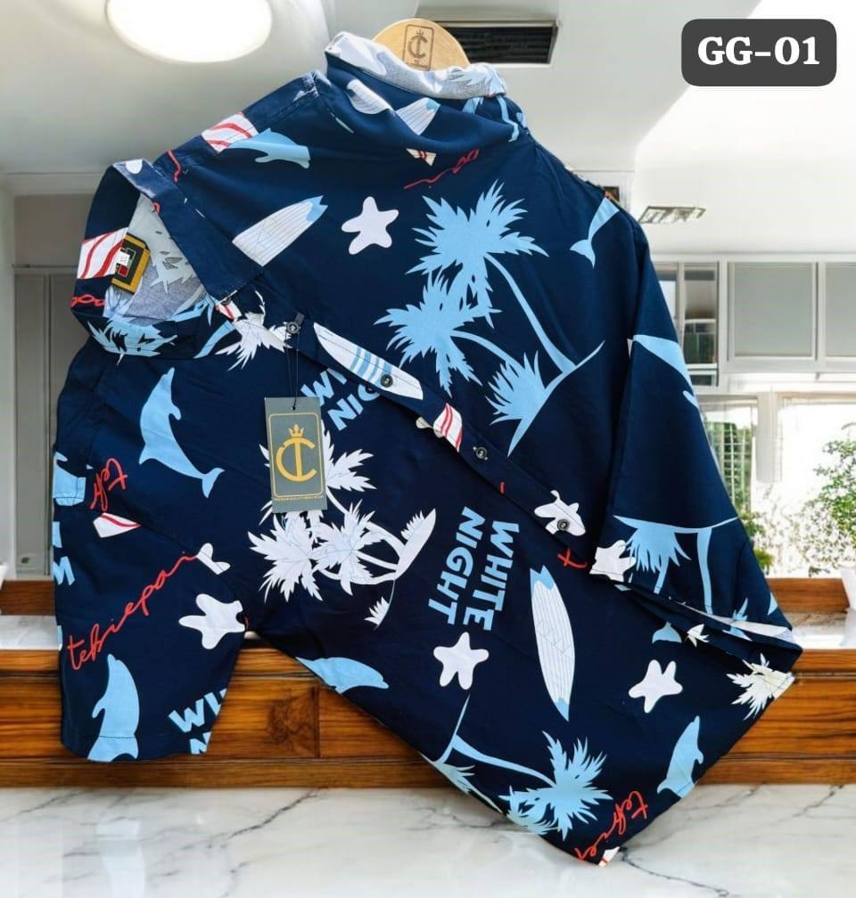 MENS VISCOSE HAWAIN SHIRT - NAVY BLUE