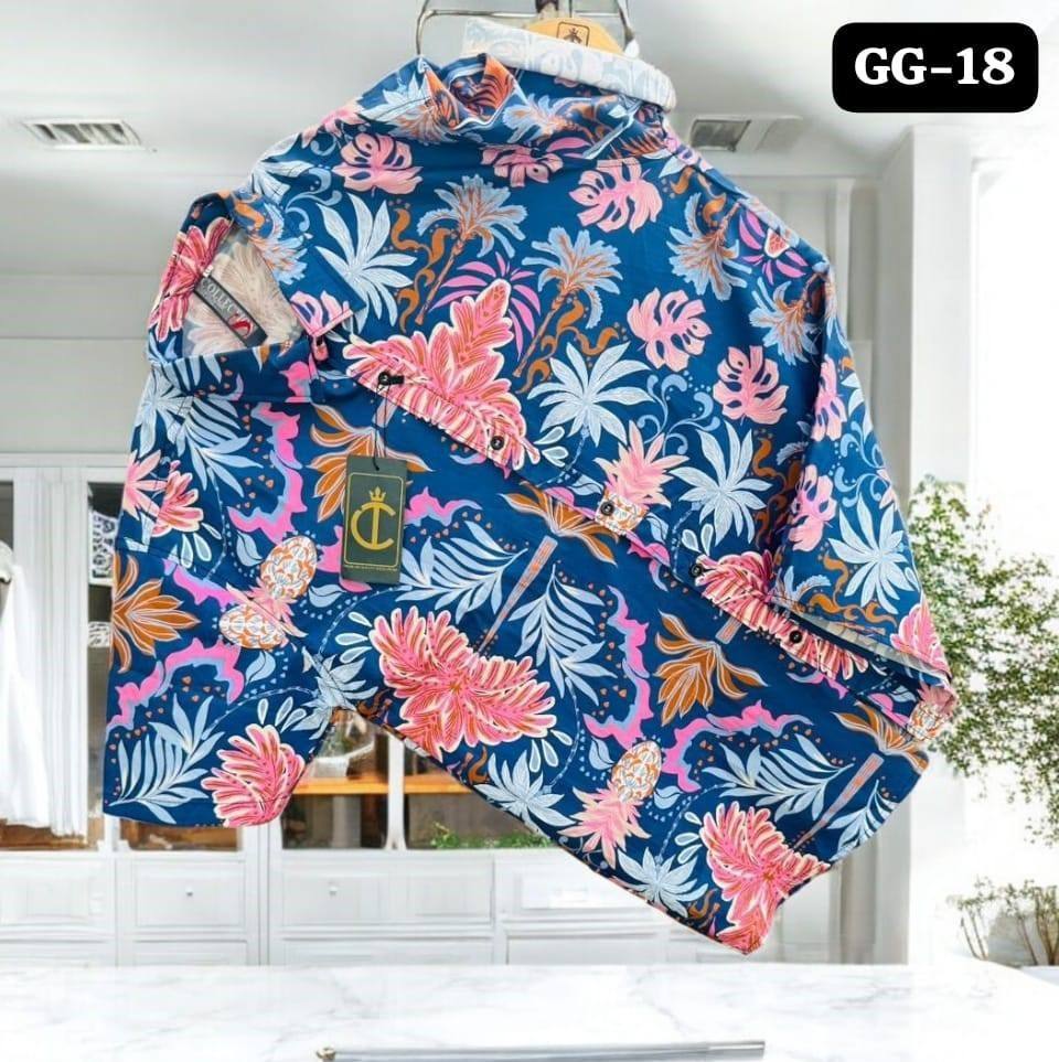 PRINTED HAWAIN SHIRTS - DARK BLUE