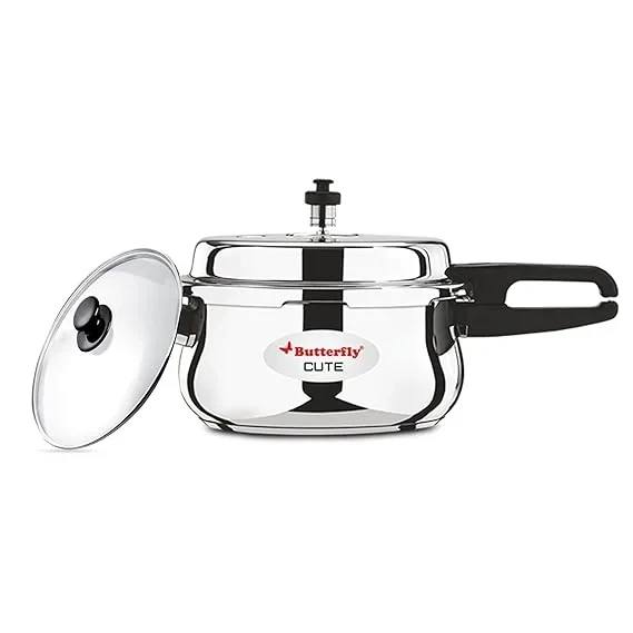 BUTTERFLY CUTE STAINLESS STEEL PRESSURE COOKER WITH GLASS LID – 2L