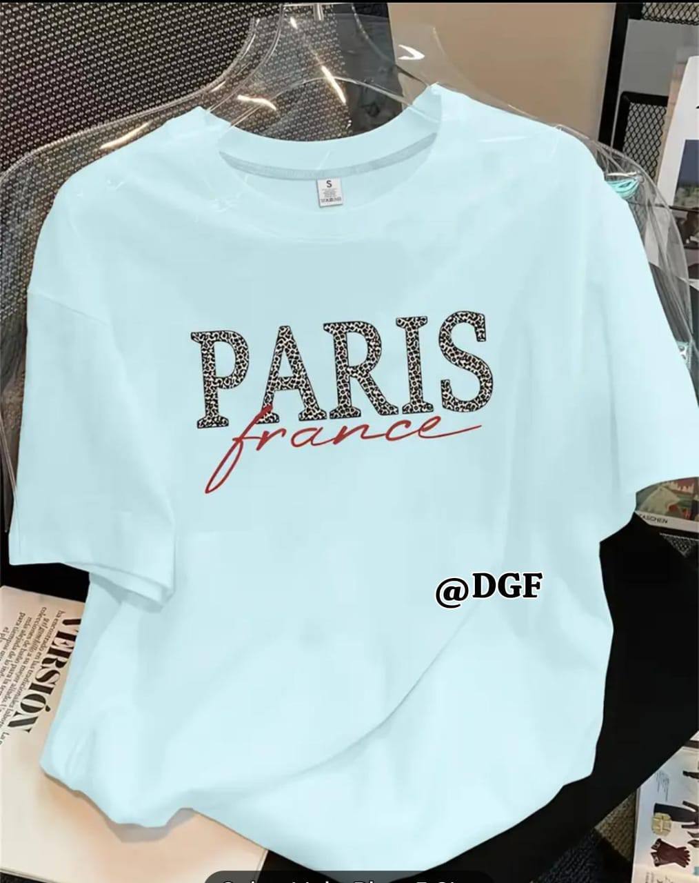 LIGHT BLUE TEE WITH 'PARIS FRANCE' PRINT