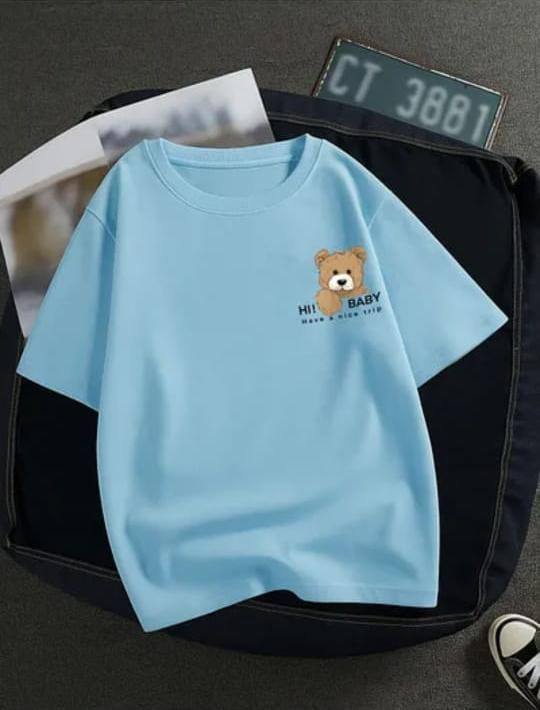 CASUAL TEE WITH 'HI BABY' PRINT - LIGHT BLUE
