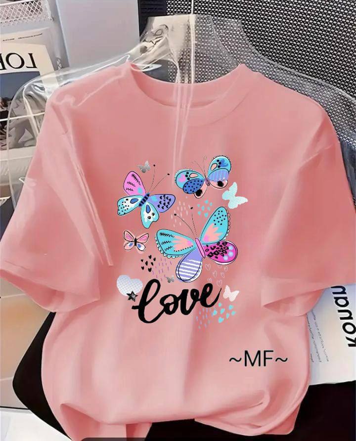 SALMON PINK TEE WITH 'LOVE' PRINT
