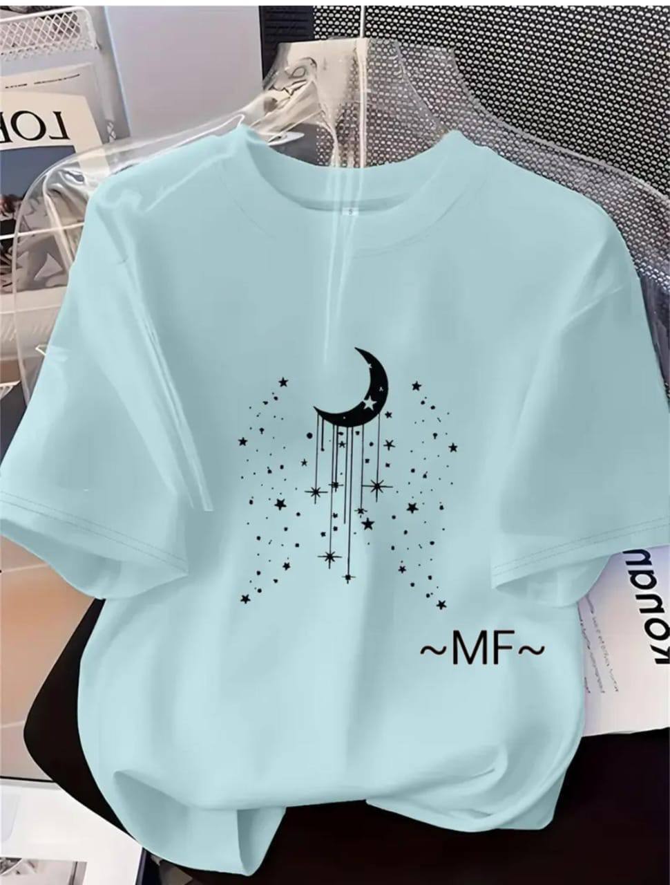 LIGHT BLUE TEE WITH 'HALF MOON' PRINT