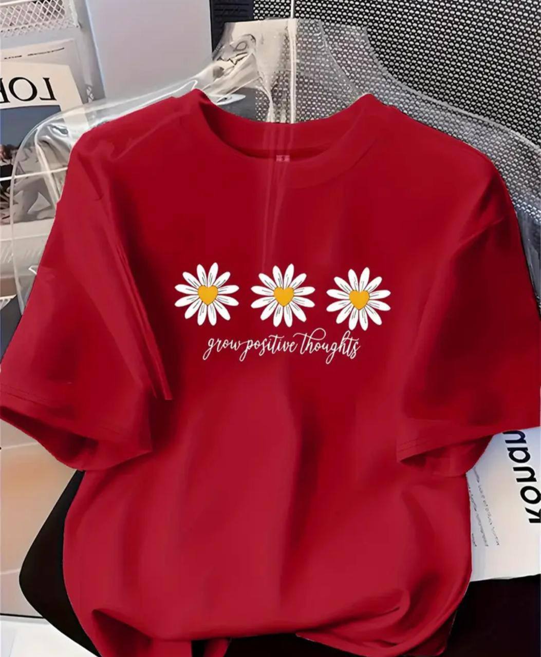RED TEE WITH FLORAL PRINT