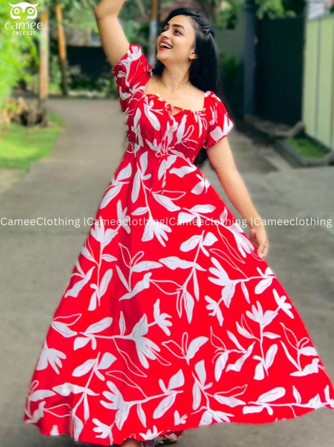 RED FLOWER DESIGN FROCK