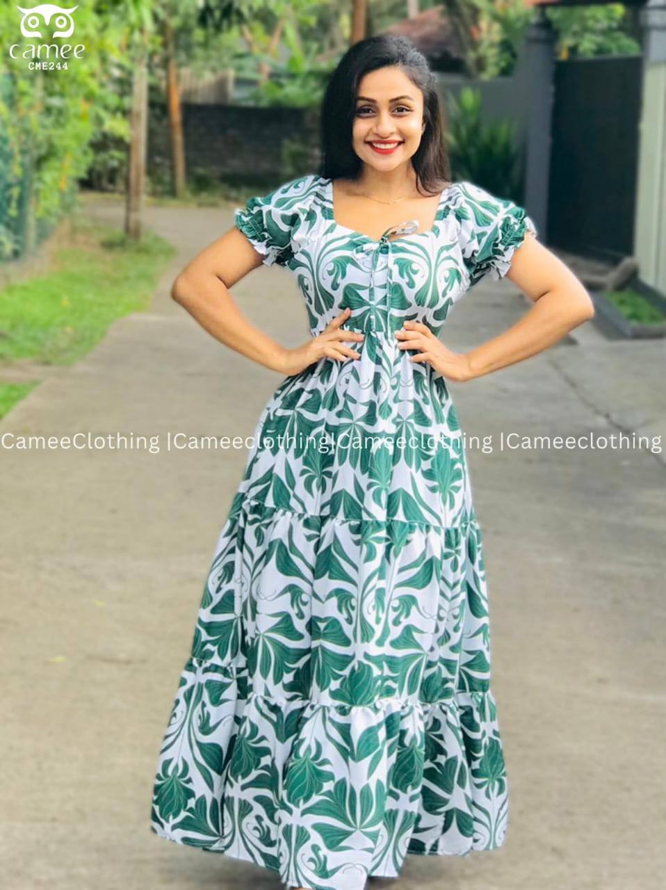 GREEN WHITE LADIES FROCK COLLECTION