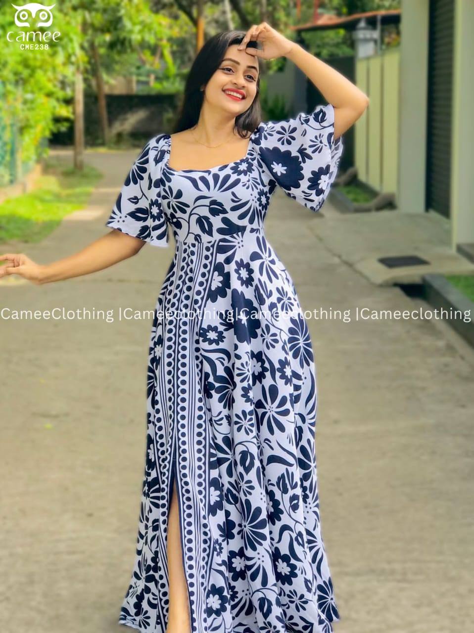 BLUE FLOWER MIX WHITE DESIGN FROCK