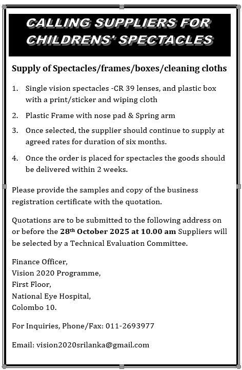 CALLING SUPPLIERS FOR CHILDREN'S SPECTACLES