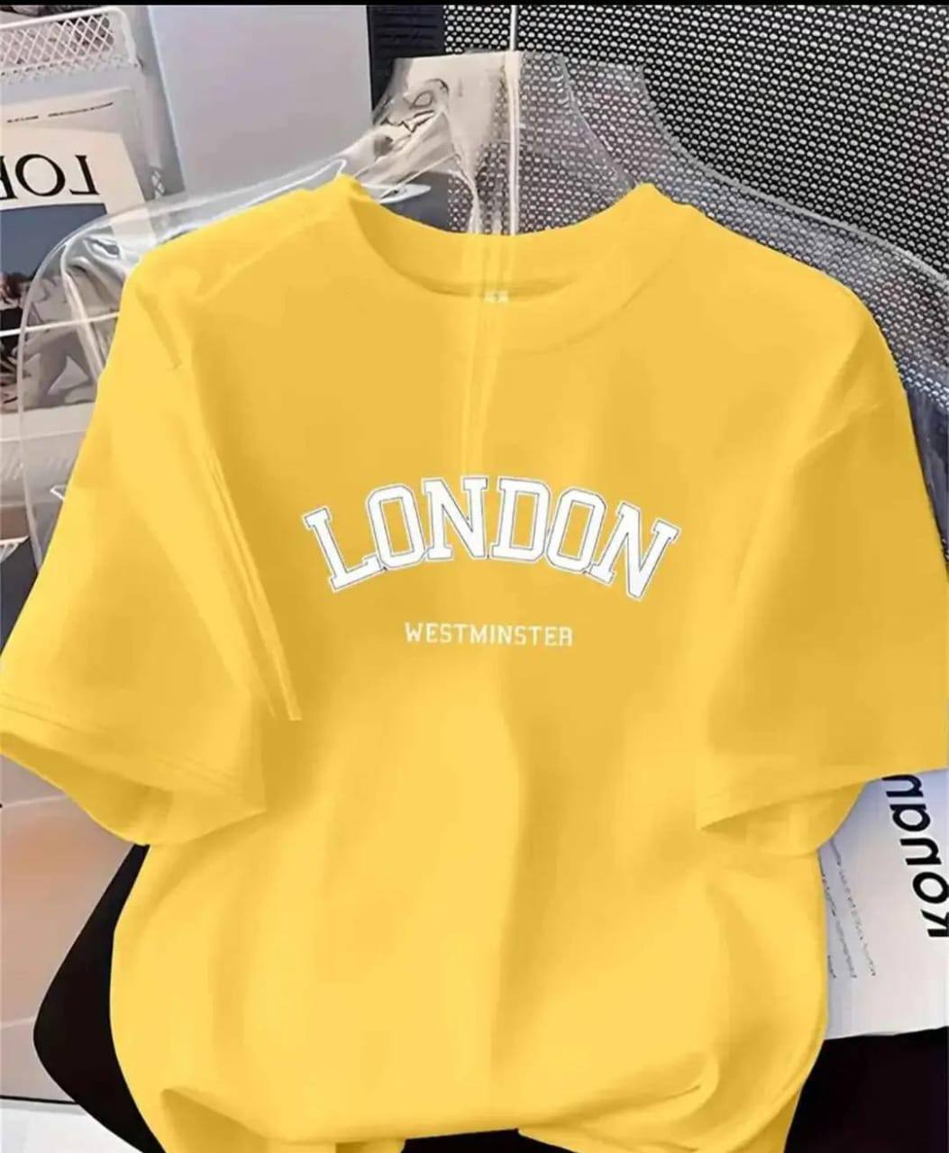 YELLOW TEE WITH 'LONDON WESTMINSTER' PRINT