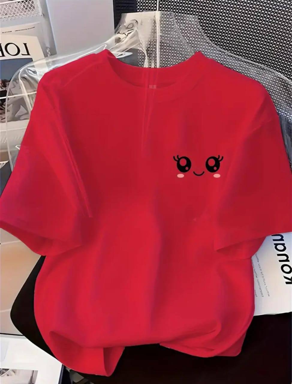 RED TEE WITH A SMILEY FACE PRINT