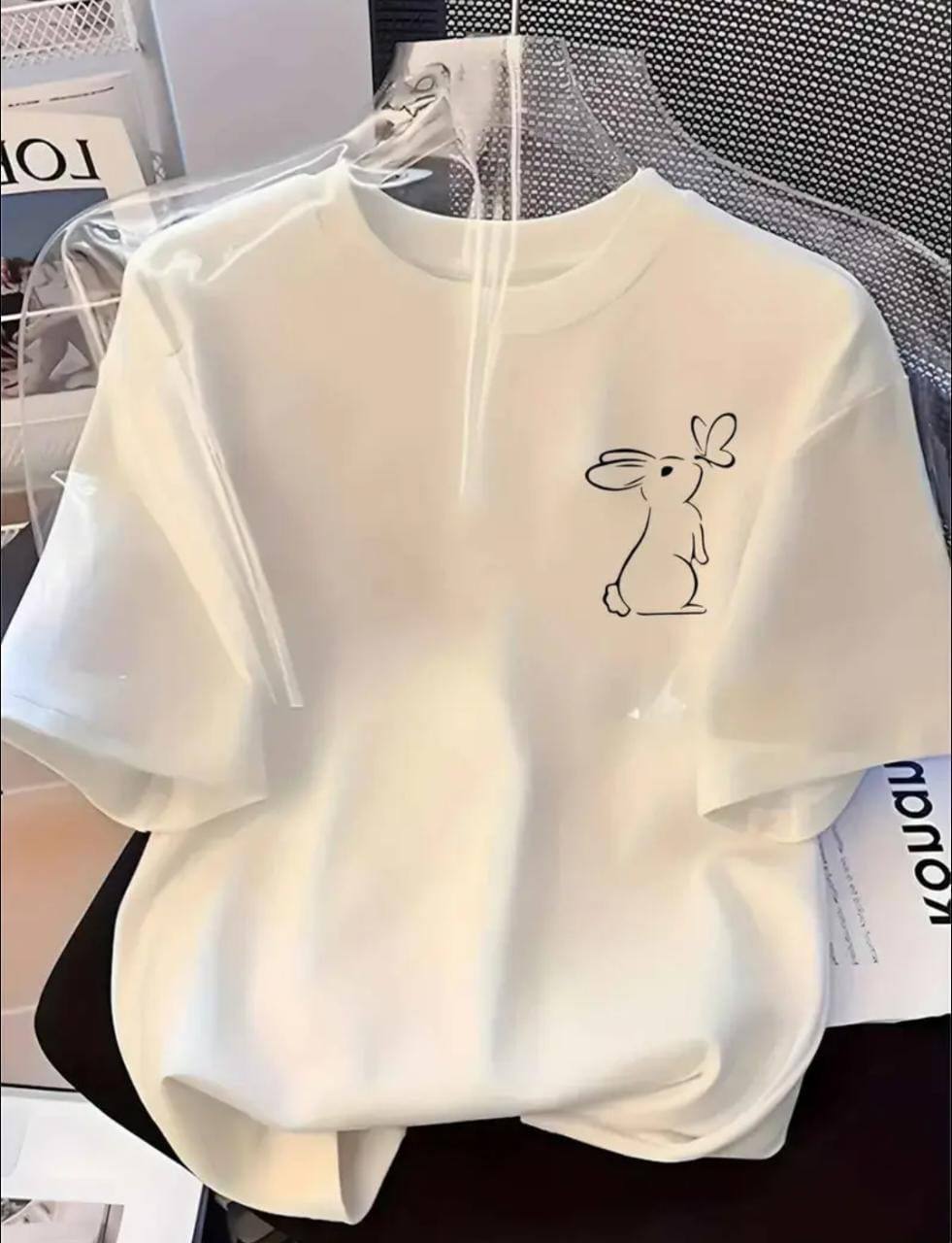WHITE TEE WITH A CUTE RABBIT PRINT