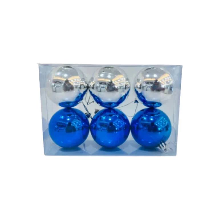 BLUE AND SILVER CHRISTMAS TREE ORNAMENTS SET 6 PCS