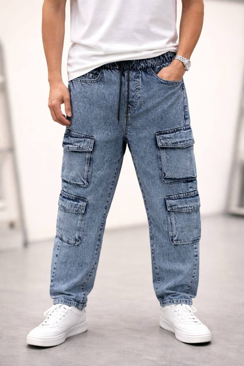 ACID WASH BIG FOLD CARGO DENIM