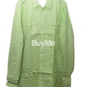 MEN’S LONG SLEEVE GREEN STRIPED WOVEN SHIRT