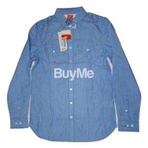 PUMA MENS LONG SLEEVE BLUE STRIPED WOVEN SHIRT - SALE
