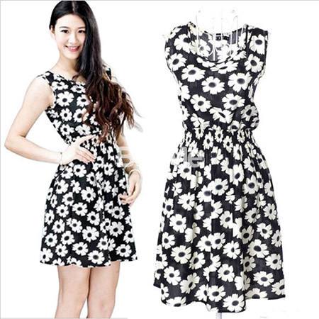 WOMEN FLORAL PRINTED SLEEVELESS  DRESS - BLACK - SALE