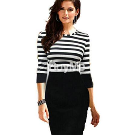 WOMENS STRIPED O-NECK DRESS - SALE