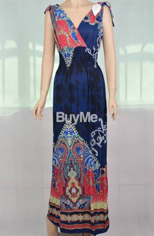 WOMEN'S BOHEMIAN SLEEVELESS V-NECK LONG DRESS