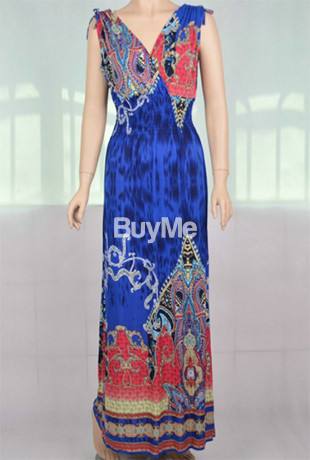WOMEN BOHEMIAN V-NECK SLEEVELESS LONG DRESS
