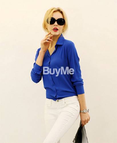 WOMEN’S LONG SLEEVE CHIFFON SHIRT - BLUE