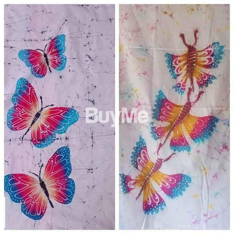BATHIK DRESS, FROCK MATERIAL - WHITE AND BATHIK MIXING( BUTTERFLY,OTHER DESIGN)