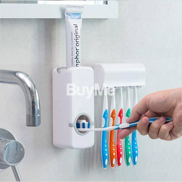 AUTOMATIC TOOTHPASTE DISPENSER WITH TOOTHBRUSH HOLDER