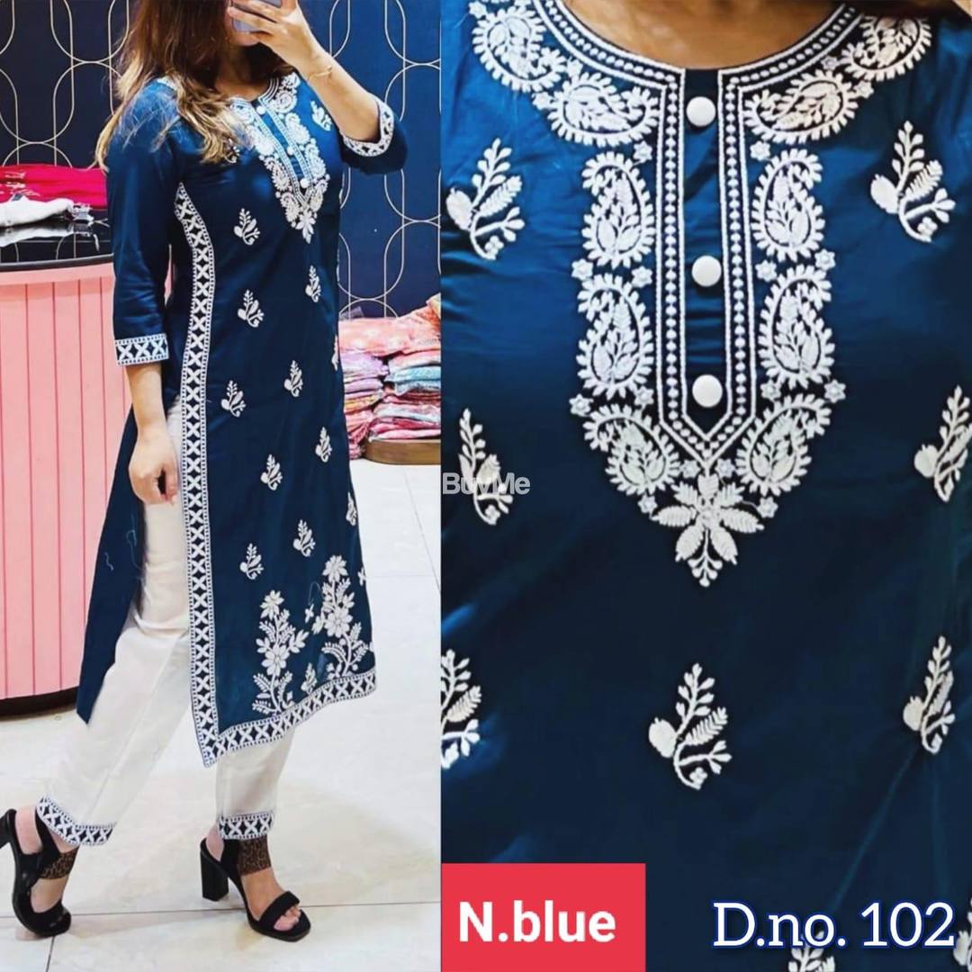 NEW LAUNCHED DESIGNER KURTI PANT WITH DUPATTA SET - BLUE