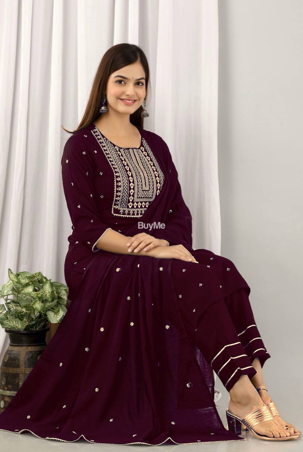 NEW REYON BEAUTIFUL SUIT SET AND DUPATTA - MAGENTA