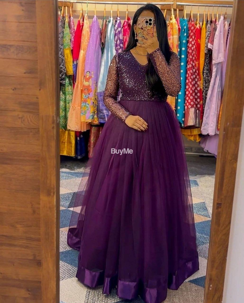 GOWN + DUPATTA AND JACKET SET WITH BELT - PURPLE